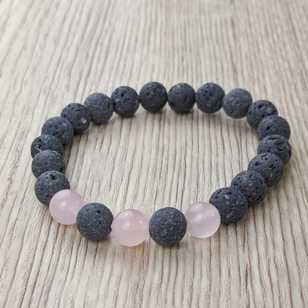 Rose Quartz 8mm Lava Bead Stretchy Bracelet